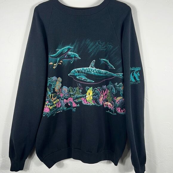 🐠 True Vintage 1992 HABITAT “Complete Wraparound Graphics” Crewneck Sweatshirt - Picture 1 of 10